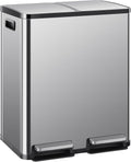 DUMOS Kitchen Trash Can, 2×8-Gallon Garbage Can with Lid, Stainless Steel Trash Bin with 2 Removable Inner Buckets, Soft-Close Foot Pedal, Fingerprint-Resistant for Kitchen Home Office