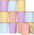 SHOWIN Thick Candle Jars for Making Candles 12 Pcs, 7 OZ Empty Jars with Wood Lids for Candle Making, Sample Container, Colourful