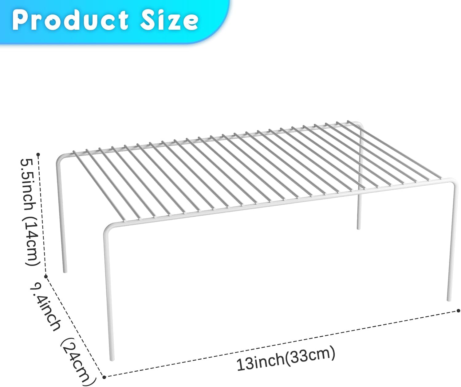 Medium(13 x 9.4 inch)White Cabinet Storage Shelf Rack Set of 2, Rustproof Metal Wire Kitchen Counter Organizers and Storage, Spice Organization for Cabinet, Plate, Dish, Pantry, Bathroom, Fridge