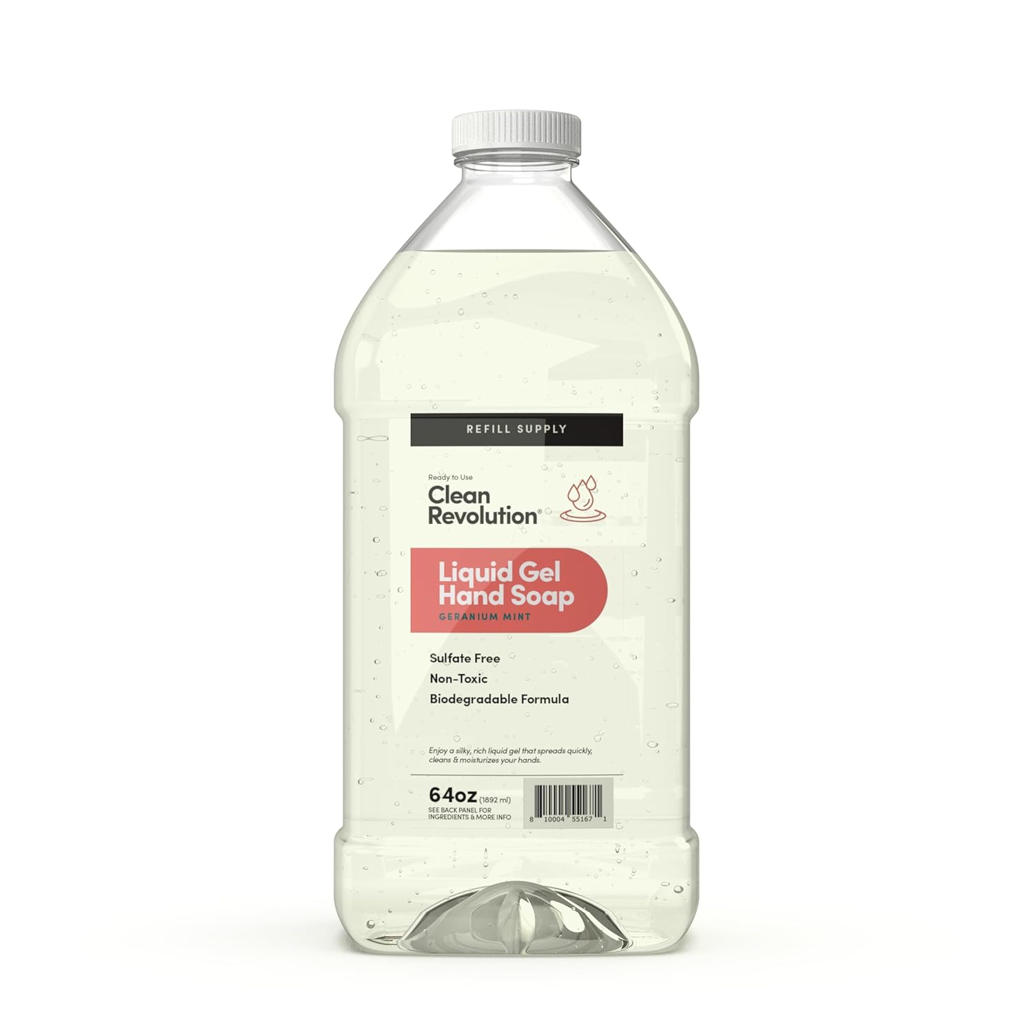 Clean Revolution Liquid Gel Hand Soap, Silky Rich Liquid, Quick Lather, Fast Rinsing, Contains Real Essential Oils (Geranium Mint) 64 Fl Oz