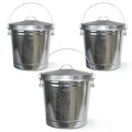 Plexon 10 Gallon Trash Can with Locking Lid Galvanized Metal Bucket for Poultry Feed Bird Seed Storage Ash Outside Garbage Can with Lid, 3 Pack