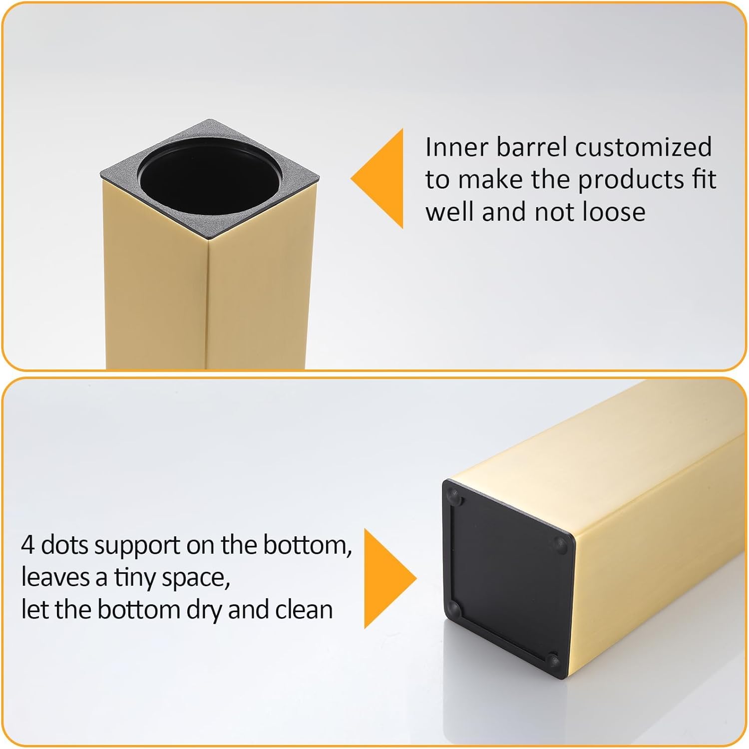 BGL Standing Toilet Brush and Holder Brushed Gold Aluminium Toilet Bowl Cleaner Brush and Holder for Bathroom Storage and Organization, Square Design Sturdy and Space Saving