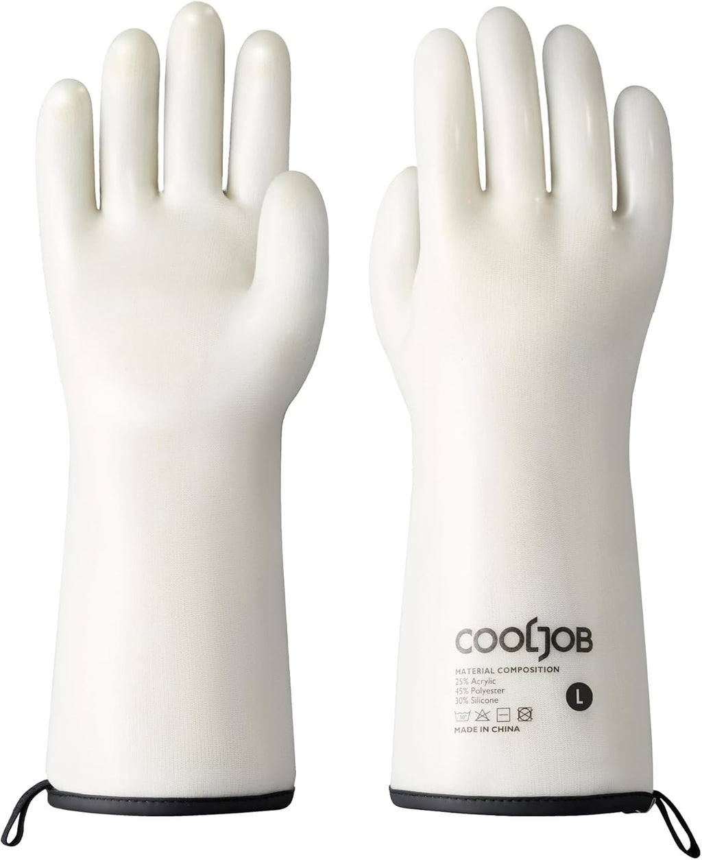 COOLJOB Heat Resistant Oven Gloves, Waterproof Liquid Silicone BBQ Grilling Gloves for Barbecue, Kitchen Cleaning, Baking, Food Contact, White, Large