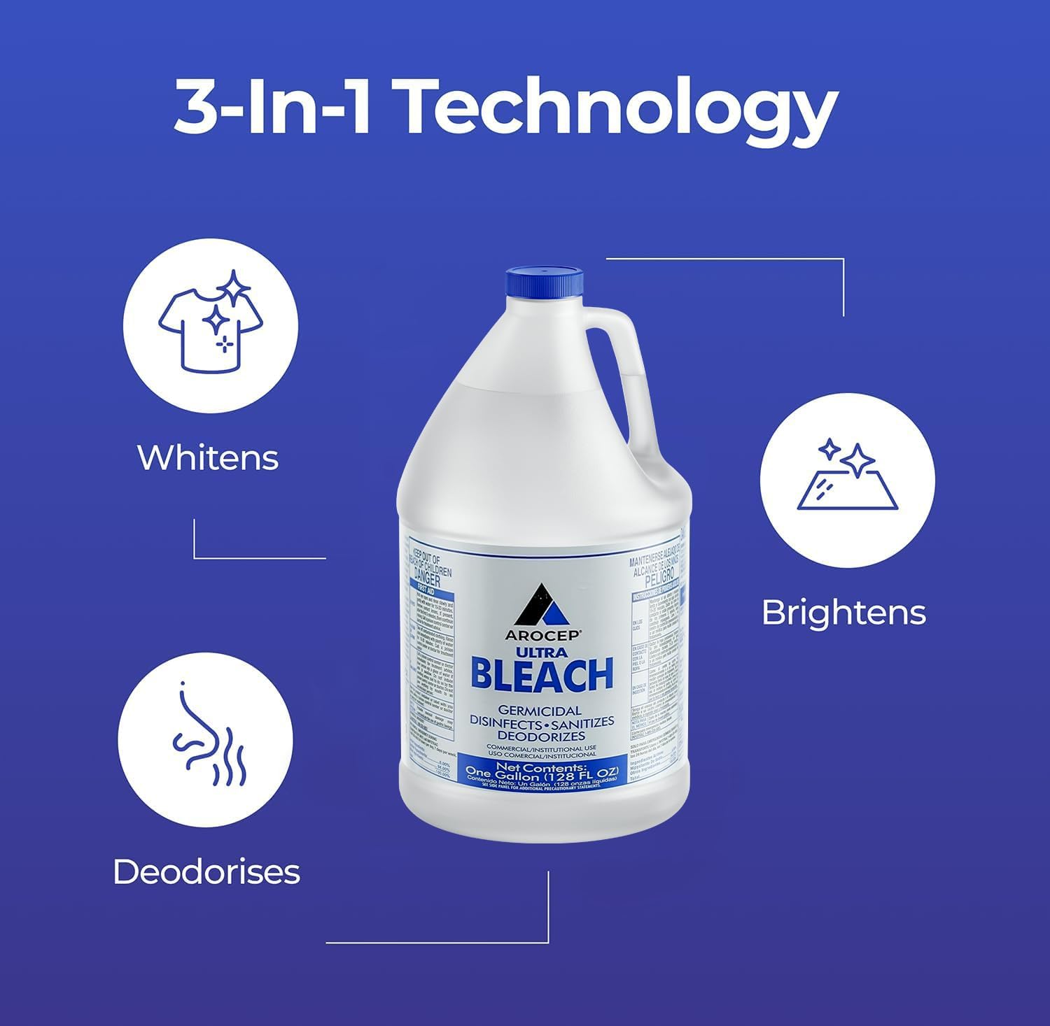 (6 Gallons) Ultra Germicidal Liquid Bleach - For Laundry, Disinfecting, Sanitizing, Deodorizing, Mold & Mildew Stain Remover - 1 Gallon Jugs