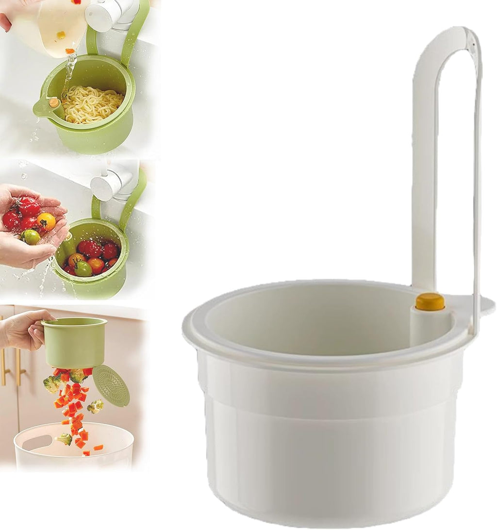 Faucet Hanging Strainer Kitchen Sink Food Waste Catcher Drain Basket, Plastic Kitchen Sink Strainer Automatic Dumping Draining Basket, Food Fruit Vegetable Drain Shelf Sink Storage Holder (White)