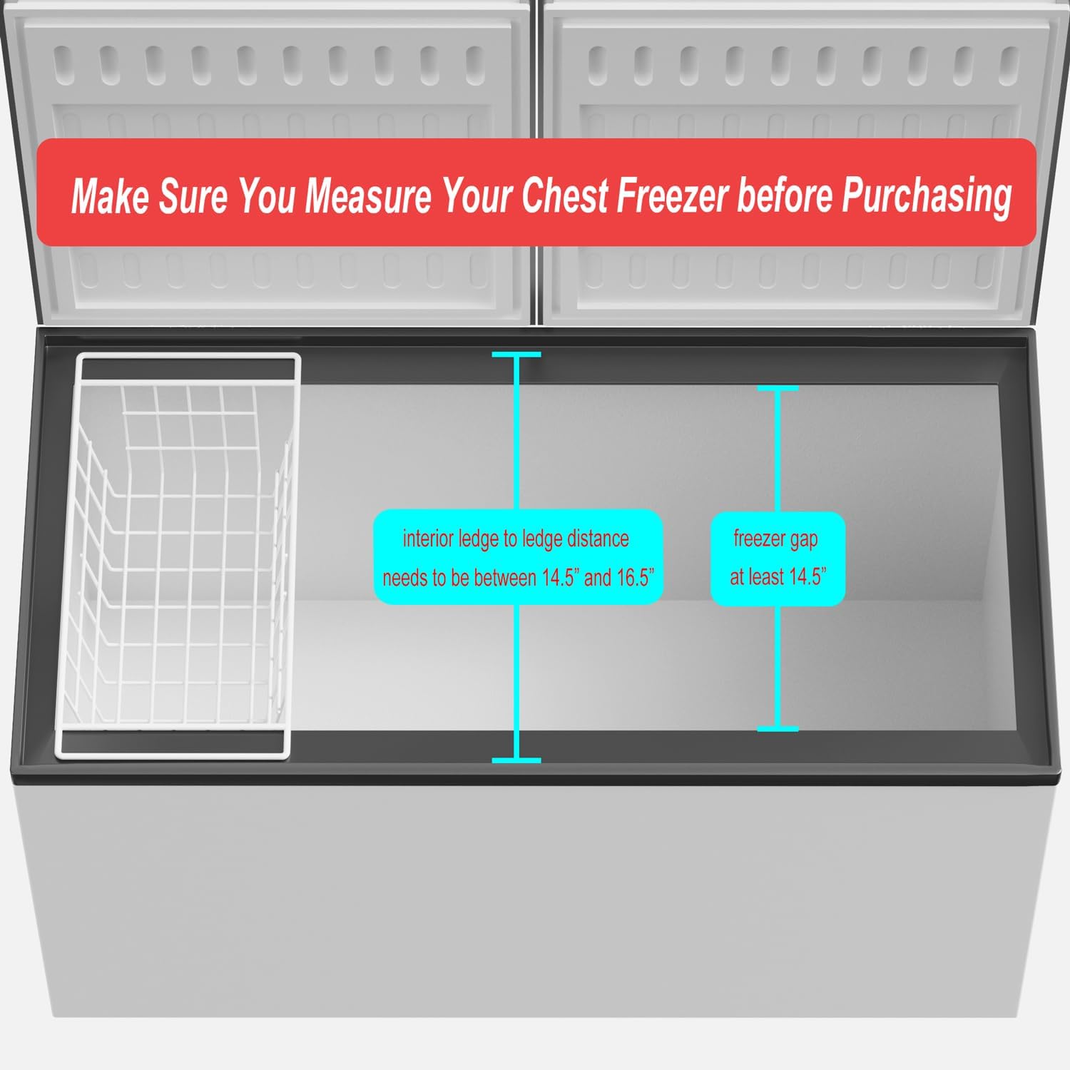 SANNO Chest Freezer Baskets Organizer, Deep Freezer Baskets Bin Sturdy Metal Wire freezer storage Organizer for Home Kitchen,16.5in