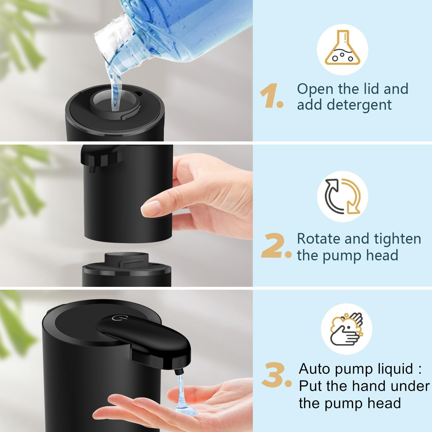 Automatic Liquid Soap Dispenser Bathroom Kitchen Dish Liquid Body Shampoo Shower Gel Hand Free Liquid Wall Mount Touchless Soap Dispenser 380ml Rechargeable Auto Liquid Dispenser for Kitchen Bathroom