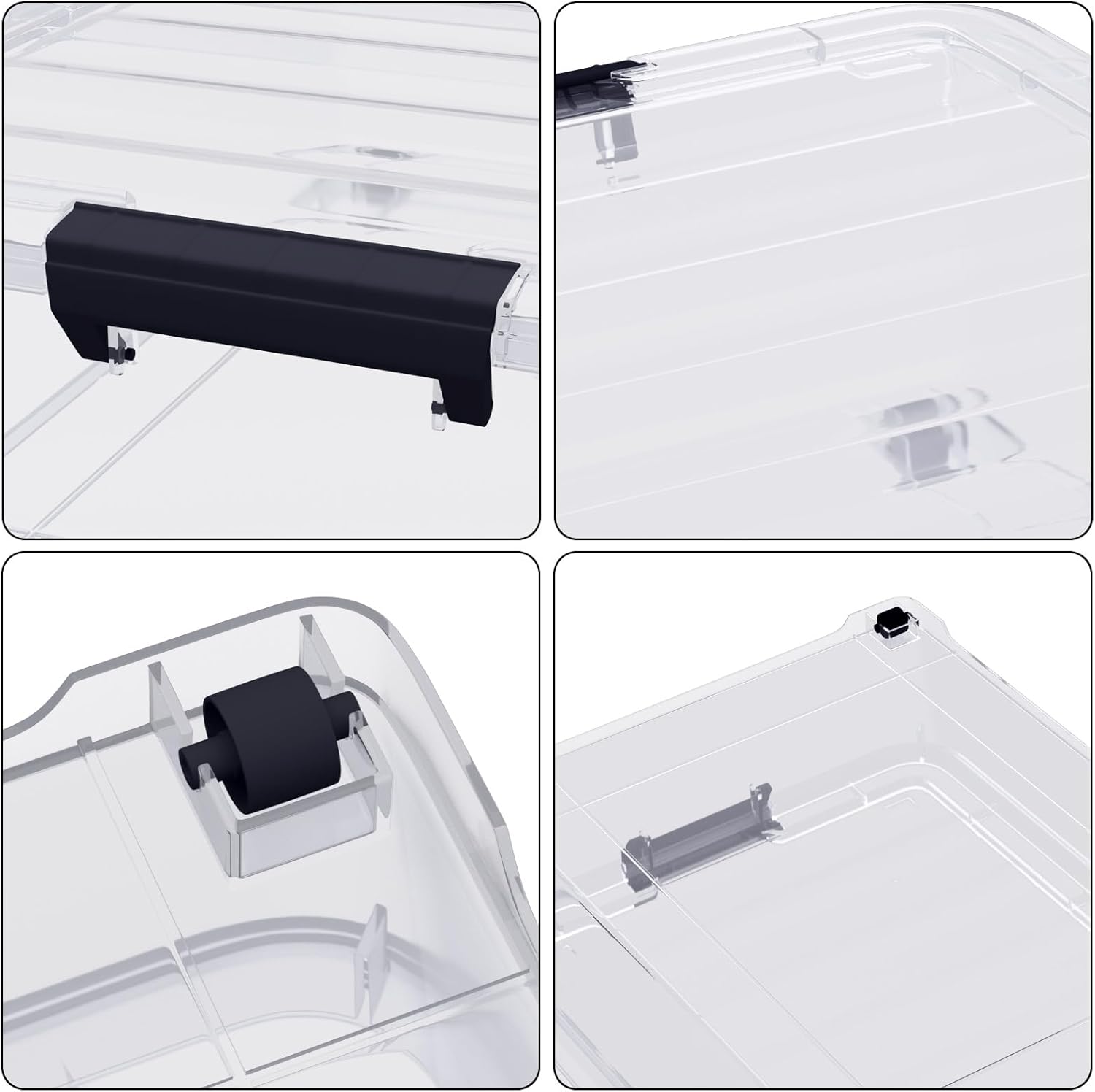 4-Pack 25L Plastic Under Bed Storage Organizer Bin Container with Latch Lids and Wheels, Clothes Storage Box Rolling Underbed, Clear