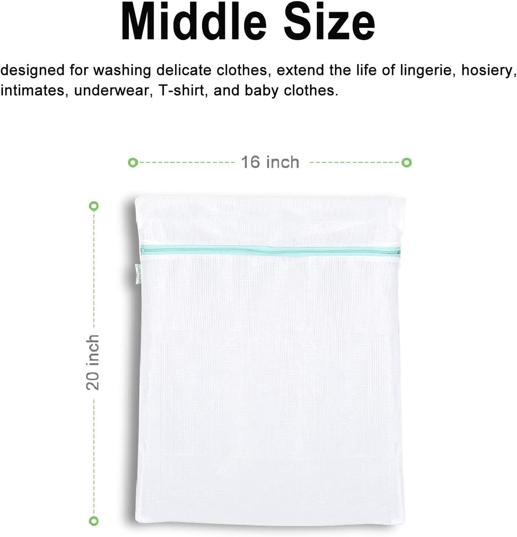 OTraki Mesh Washing Bags for Laundry 2 Pack 16 x 20 Inch Medium Mesh Bag Laundry Washer Delicates Lingerie Wash Machine Net Zipper Bag Heavy Duty Home Dorm Hotel Travel Storage Organizer, White