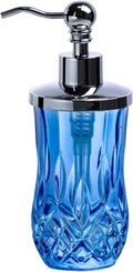 9Oz Diamond Grid Pattern Blue Glass Soap Dispenser with Rust Proof Stainless Steel Pump,Refillable Liquid Soap Dispenser for Bathroom & Kitchen Dish Soap, Hand soap, Lotion(Round)