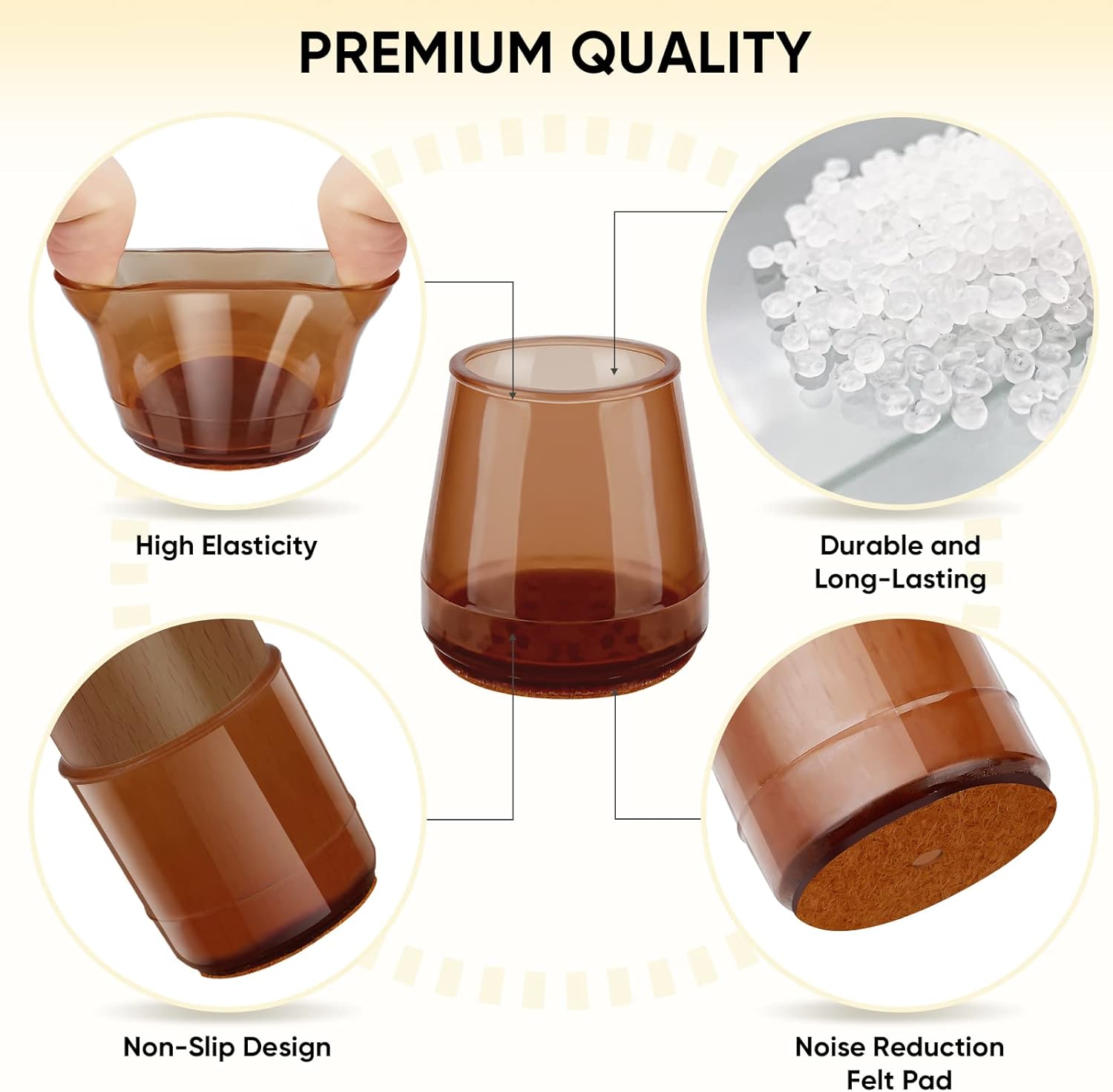 BALEINE 32 Pack Silicone Chair Leg Floor Protectors, Stool Leg Protectors Cap, Non-Slip Chair Leg Caps for Hardwood Floors (Brown & Small, 32 Pack)
