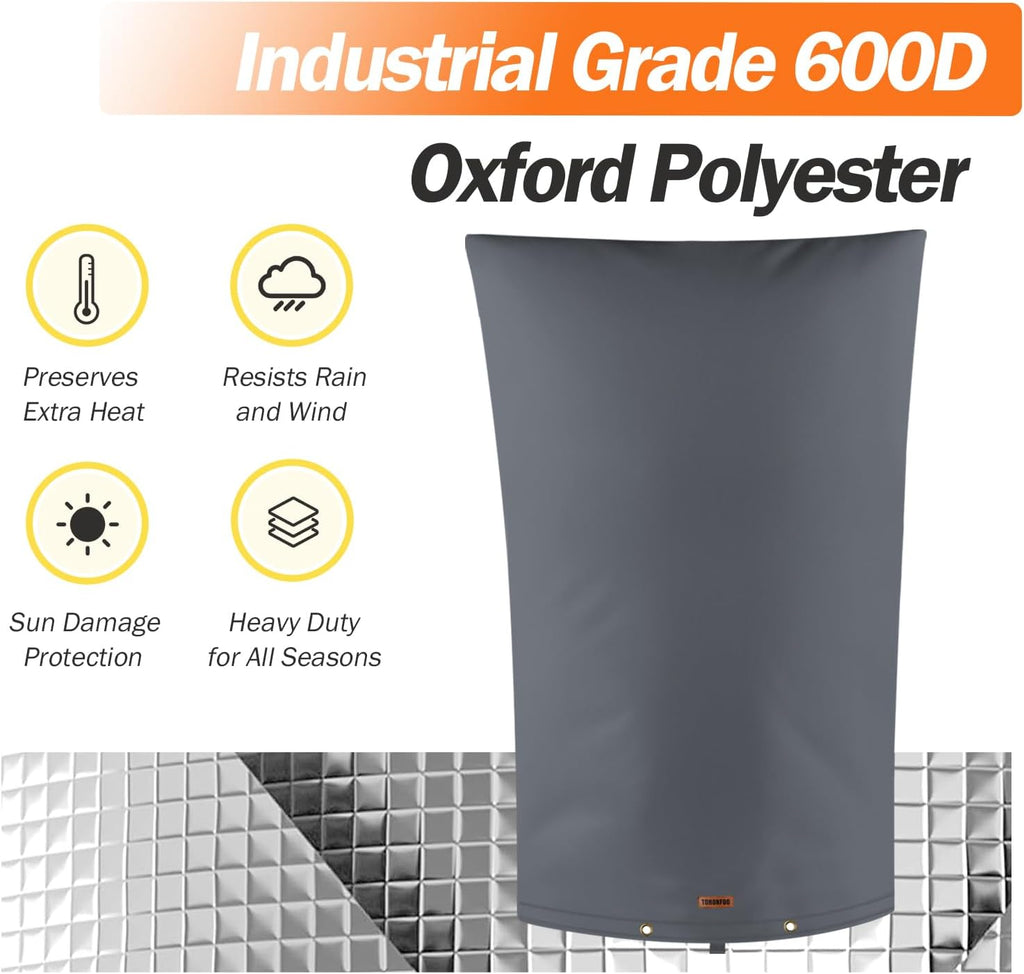 TOHONFOO Backflow Preventer Pipe Insulation Cover (5°F) - Irrigation Sprinkler Valve Insulated Pouch - Water Well Pump Cover - Sturdy 5 Layers for Winter Freeze Protection, 22" W x 34" H, Grey