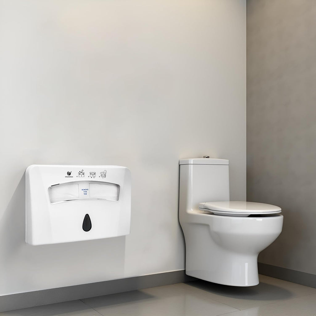 Toilet Seat Cover Dispenser (2-Pcs) Wall Mounted Compatible with Half-fold Disposable Toilet Seat Paper Liners, for Restroom/Bathroom, CHUANGDIAN, White x 2 Pcs