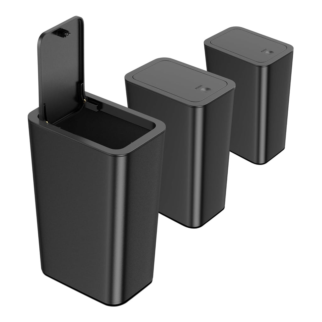 N. NETDOT 3 Pack Small Trash Can with lid, 1.8 Gallon Bathroom Trash Can,Garbage Can Slim Trash Bin Waste Basket for Bathroom,Kitchen,Bedroom,Living Room,Office,Laundry - Black