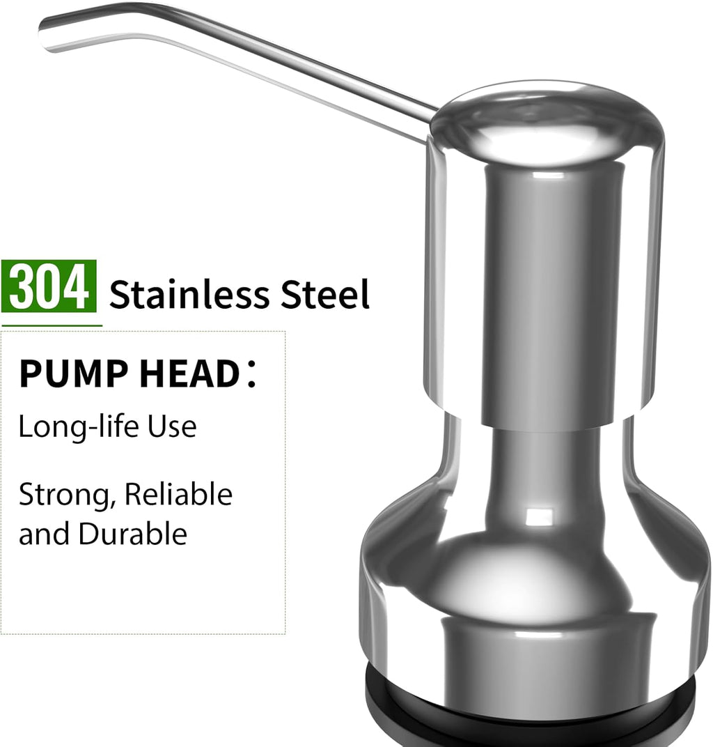 Soap Dispenser for Kitchen Sink, Kitchen Sink Soap Dispenser with 17 OZ Bottle, Refill from The Top Bar, Longer Threaded Shaft Shank, Wide Pump Head Base (Chrome)