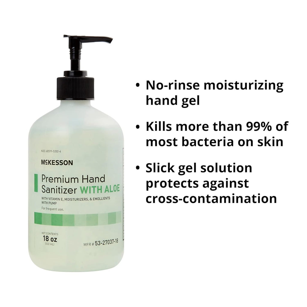 McKesson Hand Sanitizer with Aloe, 18 oz Pump Bottle [Pack of 2] – 70% Ethyl Alcohol, Spring Water Scent, No-Rinse Gel with Vitamin E and Moisturizers, Medical-Grade Sanitizer