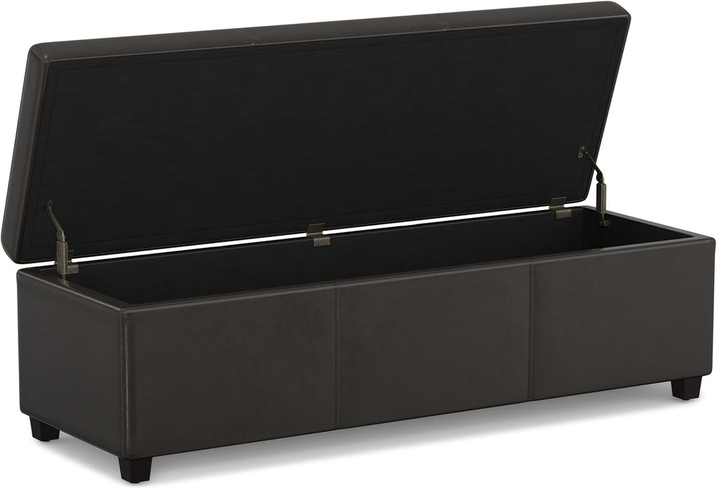 SIMPLIHOME Avalon 54 inch Wide Contemporary Rectangle Extra Large Storage Ottoman Bench in Tanners Brown Vegan Faux Leather, Assembled, for the Living Room, Entryway and Family Room