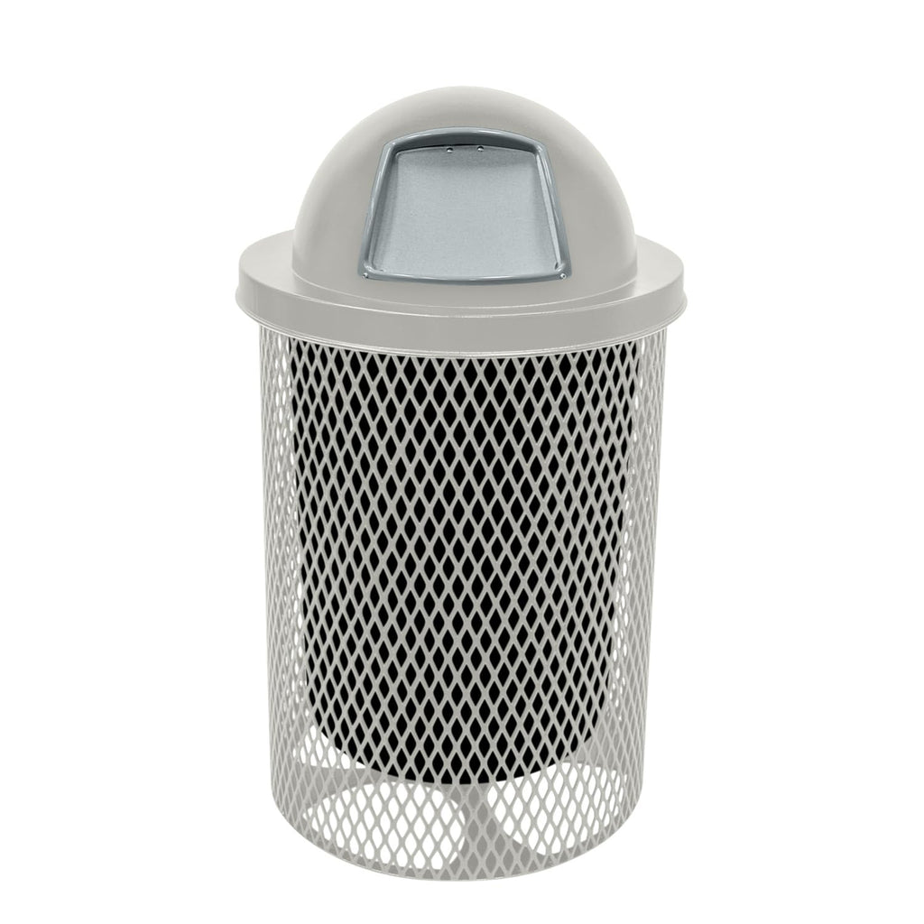 COATEDOUTDOORFURNITURE RDT-TXTGRY Heavy Duty 32 Gallon Round Trash Receptacle, Liner Included, Textured Red with Textured Grey Steel Dome Top, Made in America