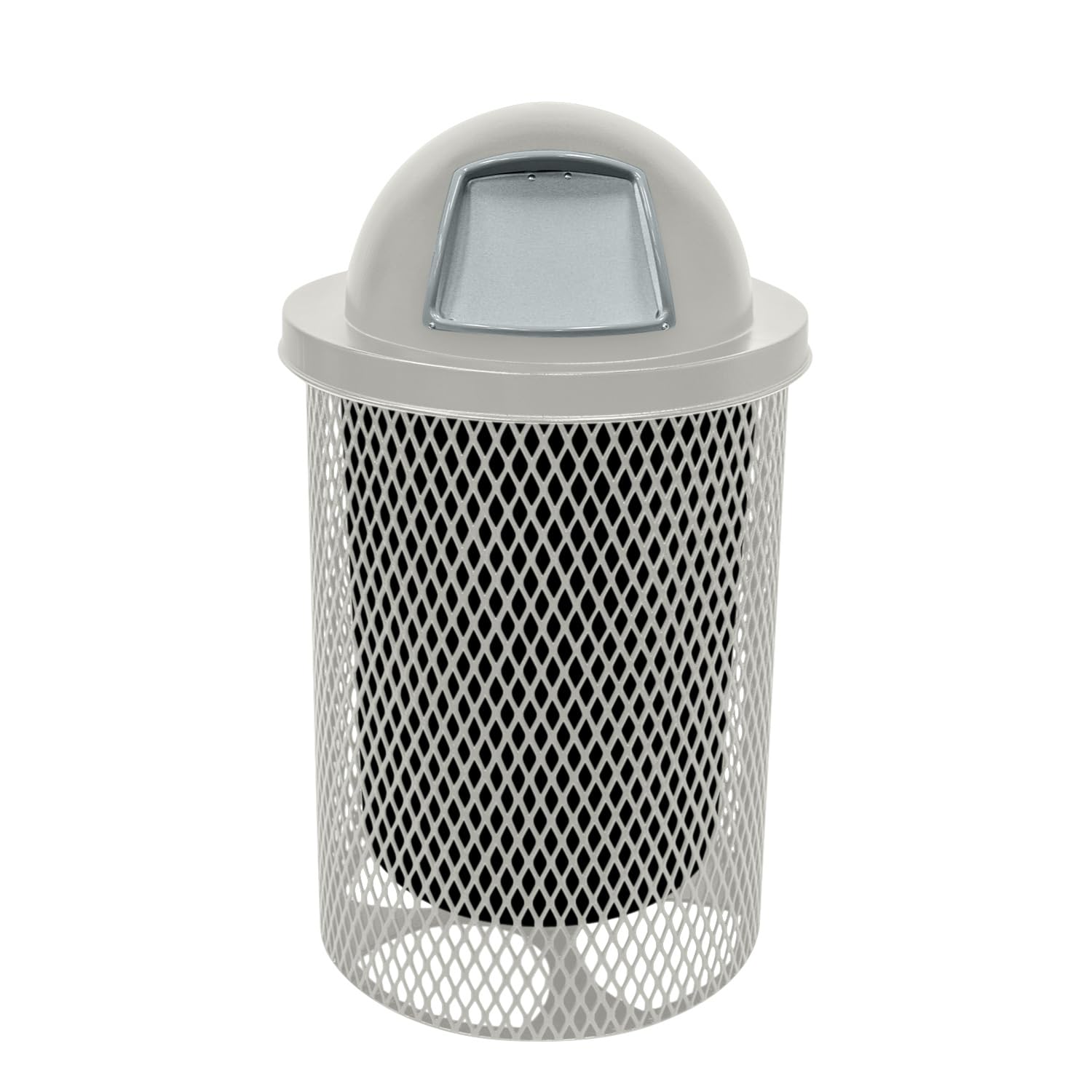 COATEDOUTDOORFURNITURE RDT-TXTGRY Heavy Duty 32 Gallon Round Trash Receptacle, Liner Included, Textured Red with Textured Grey Steel Dome Top, Made in America