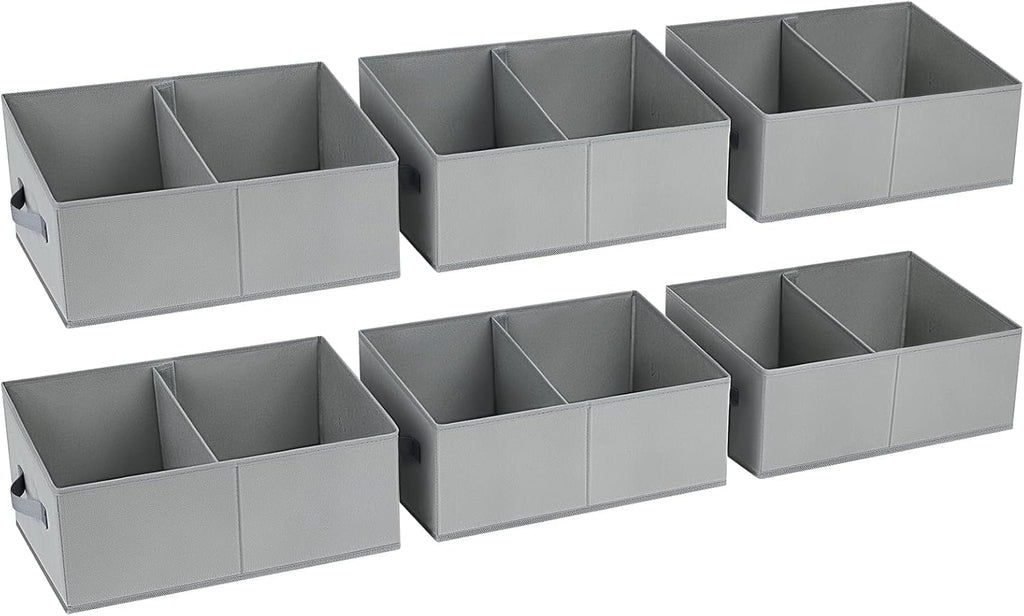 DIMJ Trapezoid Storage Bins for clothes - 6 Packs Closet Organizers and Storage Baskets, Foldable Closet Baskets with Handles and Divider, Closet Storage Bin Toybox for Shelves Living Room Bedroom