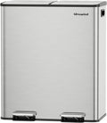 Lovewind Kitchen Trash Can, 2 x 8 Gallon (2 x 30 L) Stainless Steel Trash and Recycle Bin Combo with Soft-Close Lid, Dual Compartment Recycling Kitchen Step Trash Bin, Silver