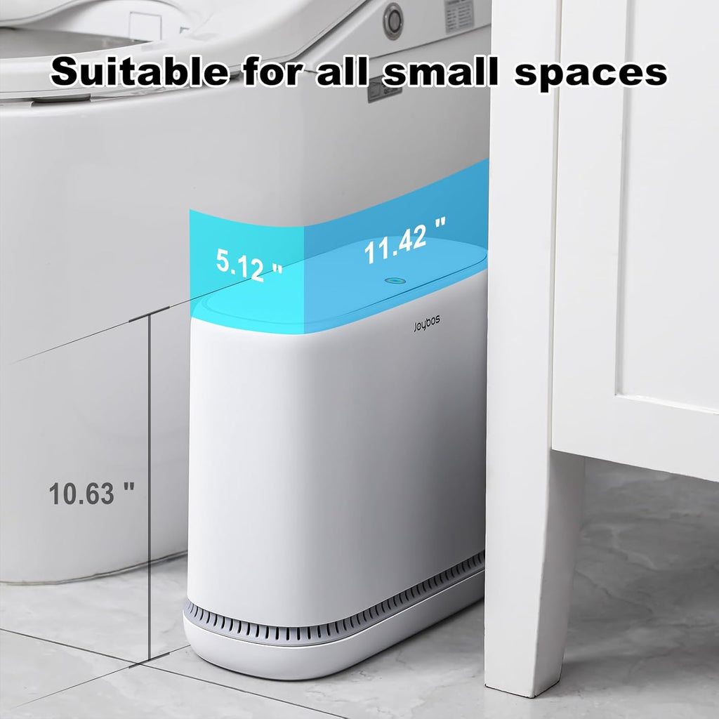 JOYBOS Bathroom Trash Cans,Adsorption Garbage Can with Press Type Lid,10L Dogproof Slim Plastic Narrow Trash Bin,3 Gallon Garbage Bin for Home,Office and Narrow Place