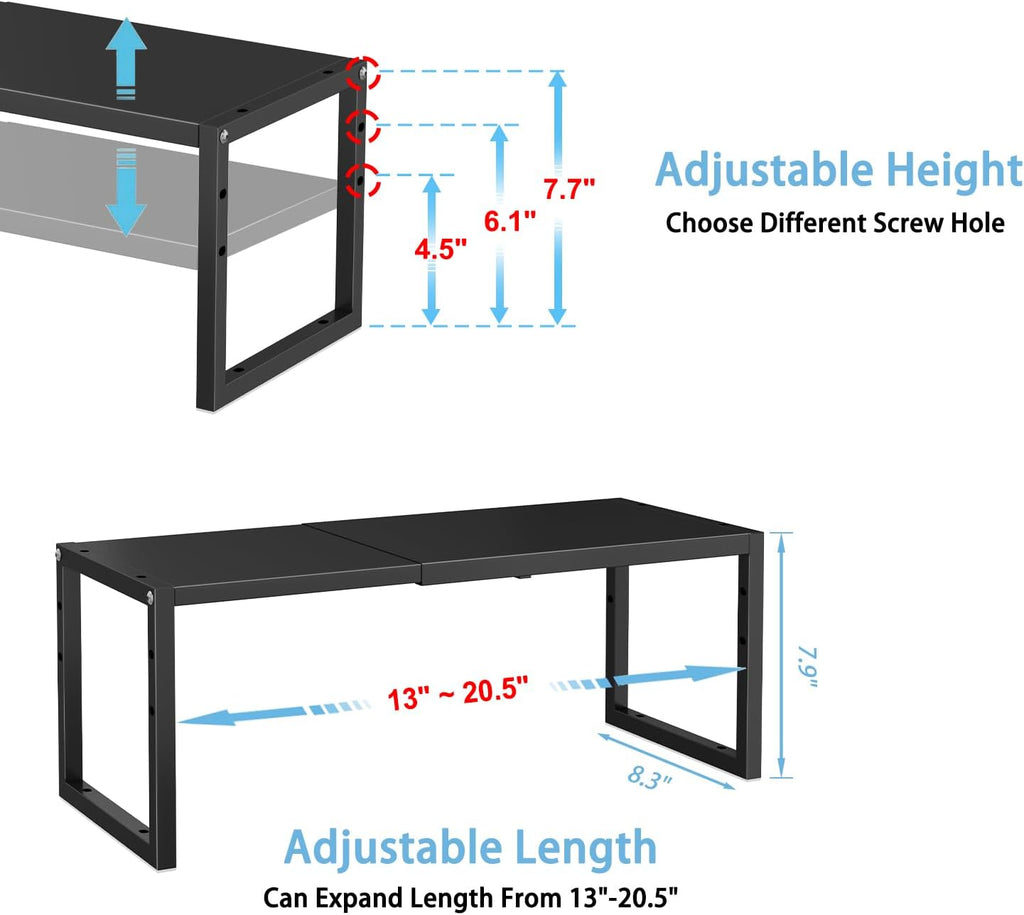 2 Pack Expandable Kitchen Cabinet Shelves Organizer,Heavy Duty Metal Shelving Units and Storage,Stackable Adjustable Kitchen Storage Organization Shelves Rack for Counter Cupboard Pantry,Length:20.5"