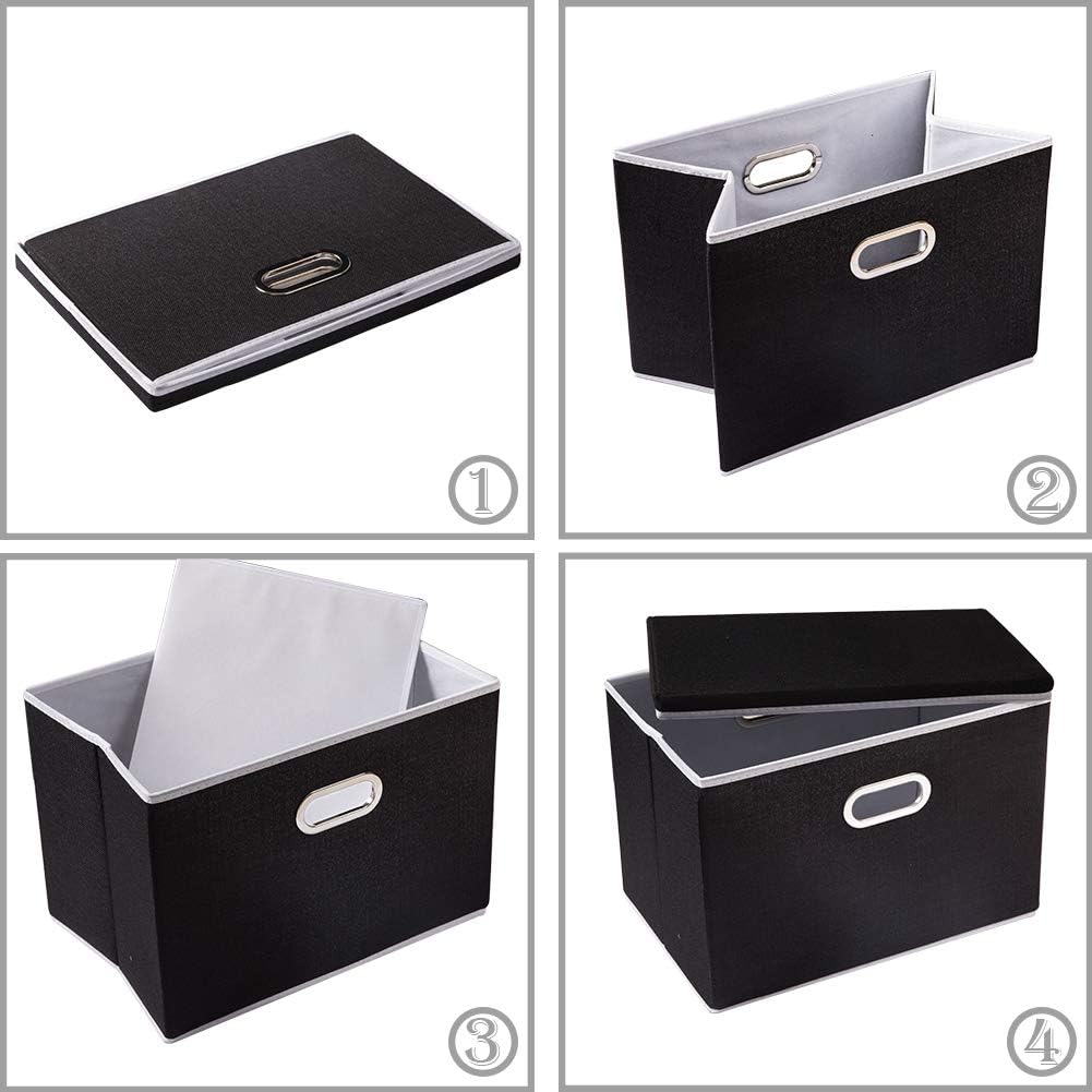 PRANDOM Extra Large Collapsible Storage Bins with Lids [5-Pack] Linen Fabric Foldable Storage Baskets Boxes Organizer Containers Cube with Cover for Bedroom Closet Office Nursery (22.8x15.75x13.8)