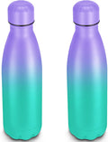 25oz Cola-Bottle Shaped Stainless Steel Leak-proof Water Bottle,Double Wall Vacuum Insulated Metal,Travel Mug For Sports Indoors & Outdoors,BPA-Free Kids Flasks,Purple Green(2 Pack)
