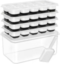 DOQAUS Ice Cube Tray with Lid and Bin, 4 Pack Silicone Plastic Ice Cubes Trays for Freezer with Box/Container, Stackable with Storage Iced Bucket Kits, Scoop, for RV, Soup, Food, Cocktail, Coffee