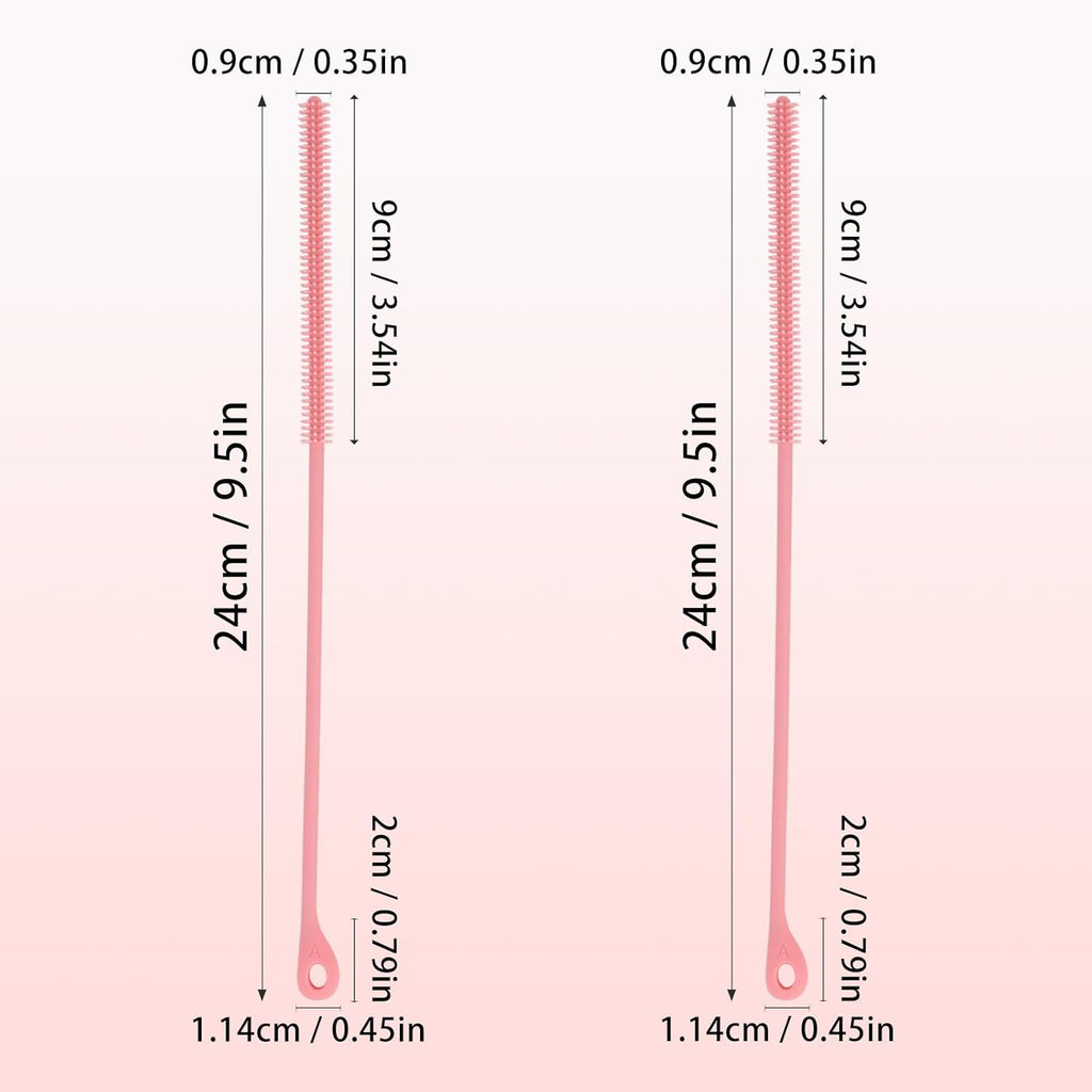 2pcs Silicone Straw Cleaner Brush, 9.5in Extra Long Reusable Straw Brush for Stanley, Metal, Glass Straws, Bendable Travel Drinking Bottle Lid Cleaning Tool for Crevice Pipe Tube (Pink)