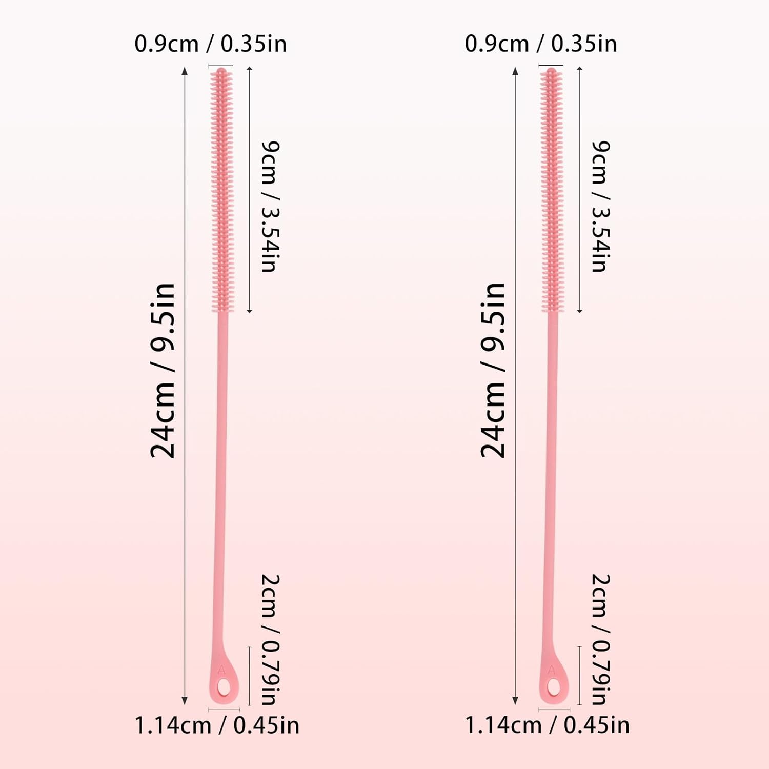 2pcs Silicone Straw Cleaner Brush, 9.5in Extra Long Reusable Straw Brush for Stanley, Metal, Glass Straws, Bendable Travel Drinking Bottle Lid Cleaning Tool for Crevice Pipe Tube (Pink)