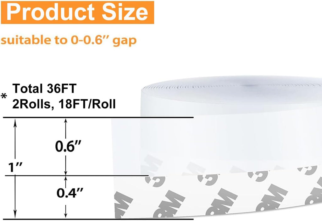 36 Ft Door Weather Stripping Door Seal Strip Tape,Silicone Door Draft Stopper,Self Adhesive Shower Door Bottom Seal and Door Insulation Strip for Door Frame Windows and Glass Gaps (Transparent, 25mm)