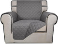 PureFit Reversible Quilted Sofa Cover, Water Resistant Slipcover Furniture Protector, Washable Couch Cover with Non Slip and Elastic Straps for Kids, Dogs, Pets (Chair, Gray/Gray)