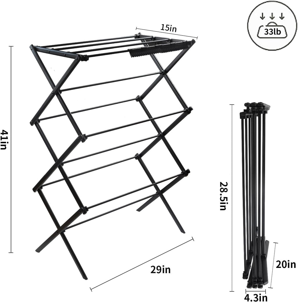 3 Tiers Foldable Clothes Drying Rack, Vertical Laundry Rack Portable and Collapsible for Storage Indoor Outdoor，Piano Black