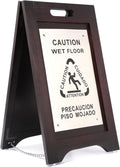 Premium Wooden Caution Wet Floor Sign – Bilingual w/Non-Skid Plastic Feet, Brushed Nickel Plate – For Hotels, Schools, Offices, Areas, Restrooms, Pool Decks & Shops