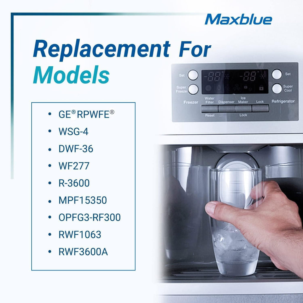 Maxblue Replacement for GE® RPWFE®, RPWF (with CHIP) Refrigerator Water Filter, Compatible with WSG-4, WF277, GFE28GMKES, PFE28KBLTS, GFD28GSLSS, PWE23KSKSS, GYE22HMKES, DFE28JSKSS, 6 Filters
