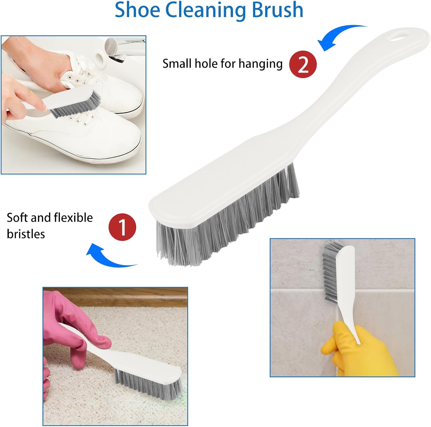 6 Pack Multipurpose Household Cleaning Set, Deep Cleaning Brush Set with Grips - Dish, Scrub, Bottle, Shoe, Groove Gap, Keyboard Brush for Kitchen, Bathroom (B)