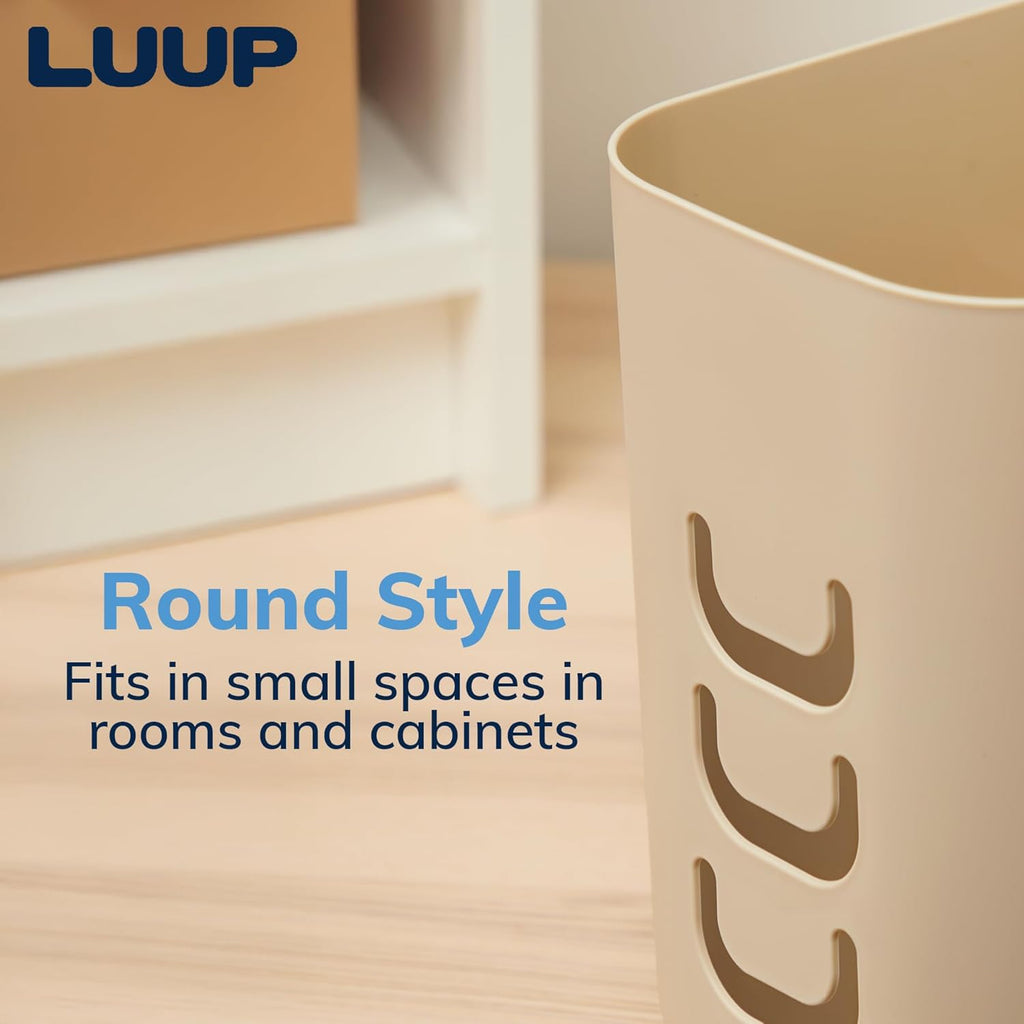 STORi Luup Bathroom Wastebasket, Secure Grocery Bags, Plastic Garbage Container for Vanity, Laundry Room, Kitchen, Office, 2.5 Gallon, Beige, Made in USA
