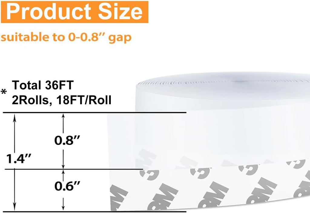 Bruiefpap 36 Ft Silicone Door Weather Stripping, Self-Adhesive Door Seal Strip Tape, Transparent, 35mm, 1.4 inches Wide, 36 Feet Long