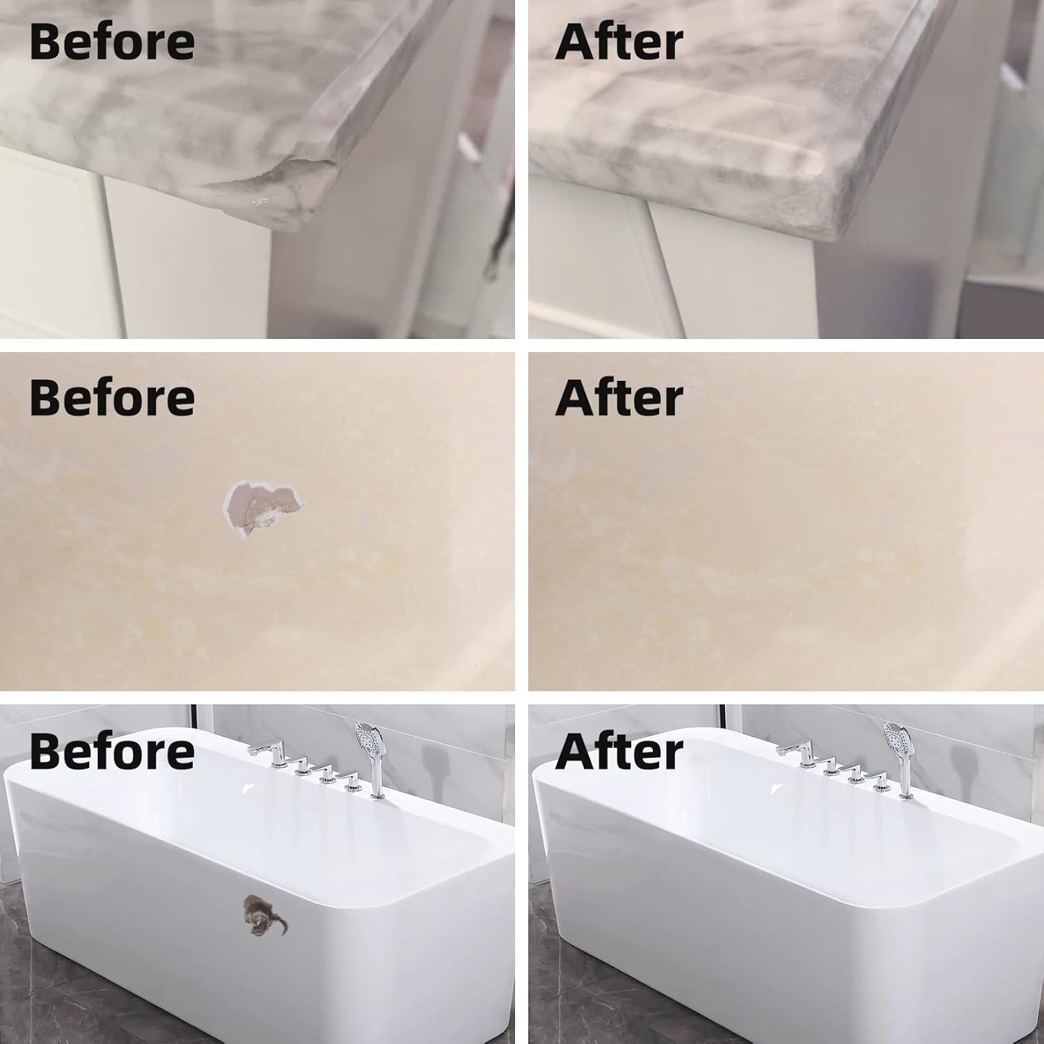 Globalcom Tile and Granite/Marble Repair Kit, Porcelain Stone and Quartz Countertops Repair Kit for Chips Dents Cracks Holes Scratch, Fix Chipped Edges Corners, Reattaches Missing Pieces