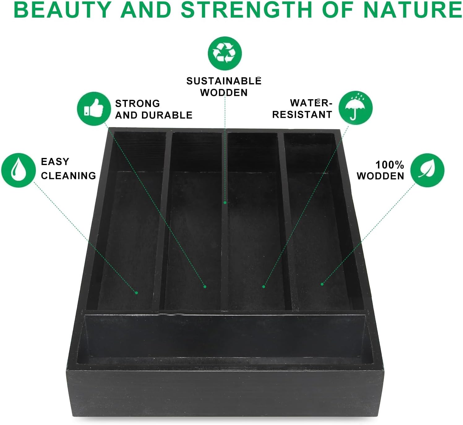 Small Wooden Silverware Organizer Tray Narrow Kitchen Drawer Dividers Utensil Organizers and Storage Black Cutlery Trays Spoon Flatware Organizer for Drawer Bamboo Cutlery Utensil Holder Tray