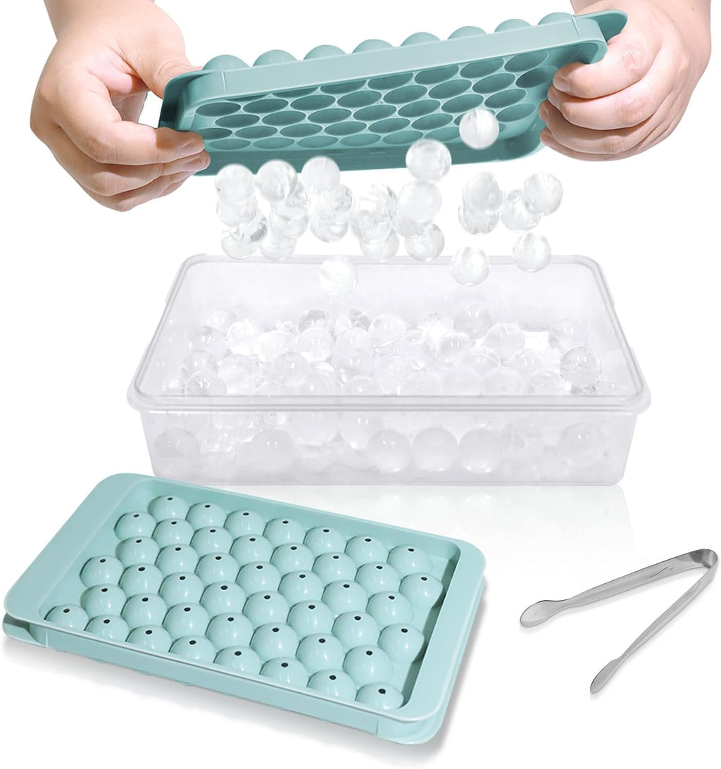 WIBIMEN Ice Cube Tray with Lid and Bin - Round Ice Trays for Freezer with Lid - Ice Cube Trays for Freezer with Ice Container (0.8"-2PACK Blue)