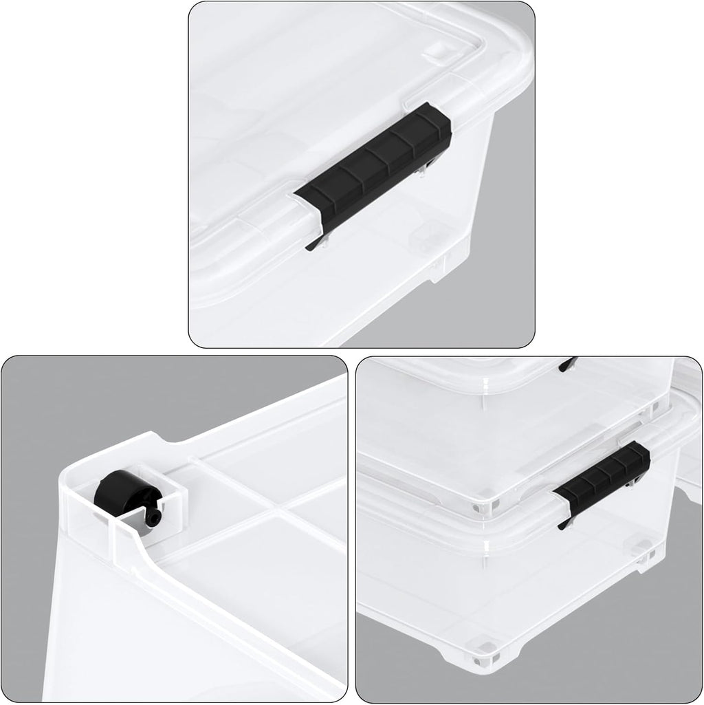 50 Quart Large Clear Plastic Under Bed Storage Bins with Wheels, 3-Pack Stackable Storage Bin with Latching Lid