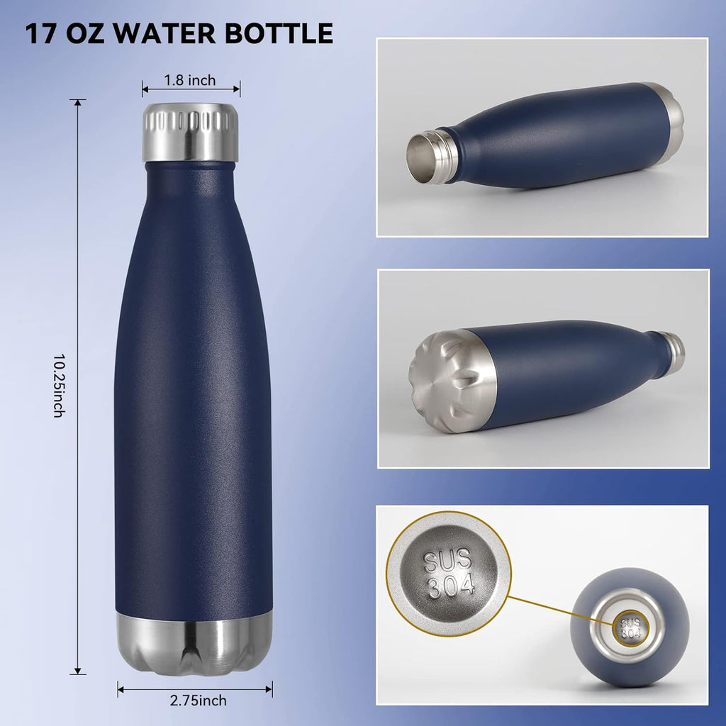 VEGOND 17oz Stainless Steel Water Bottles, Reusable Metal Sports Water Bottle Keeps Drink Hot and Cold, BPA Free Double Wall Vacuum Cola Shape Insulated Water Bottle for Camping Gym, 1 Pack