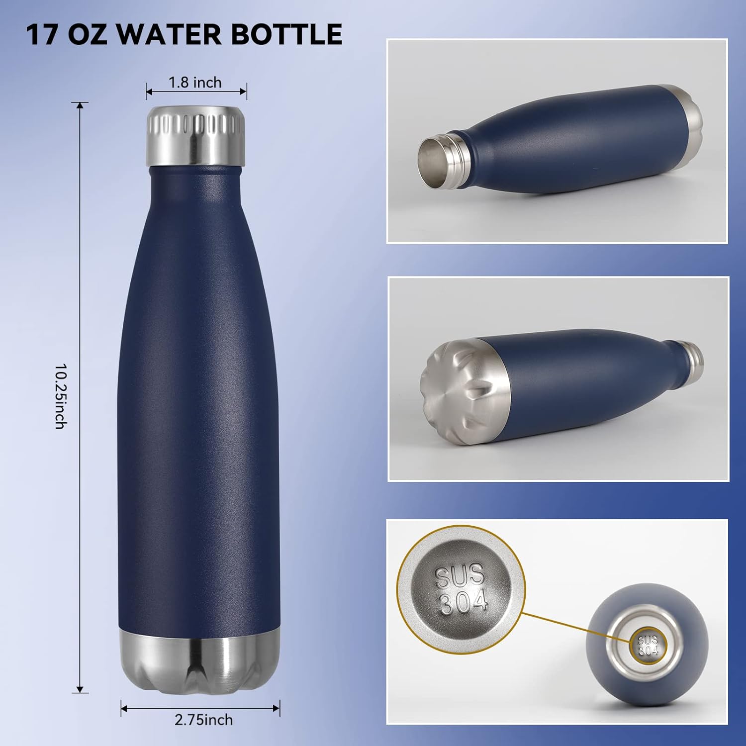 VEGOND 17oz Stainless Steel Water Bottles, Reusable Metal Sports Water Bottle Keeps Drink Hot and Cold, BPA Free Double Wall Vacuum Cola Shape Insulated Water Bottle for Camping Gym, 1 Pack