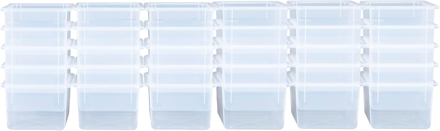 Wood Designs Cubby Storage Bin, Heavy Duty Plastic Containers for Kids Translucent Clear Cubby Tray Set of 30