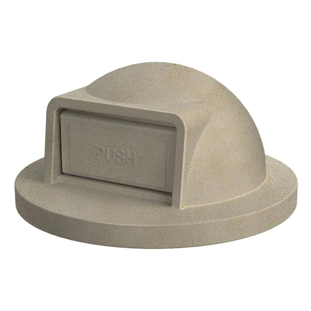 42 Gallon Slated Circle 100% Recycled Plastic Commercial Outdoor or Indoor Trash Can with Push Open Dome Lid and Internal Liner | Great for Schools and Businesses - Beige Granite