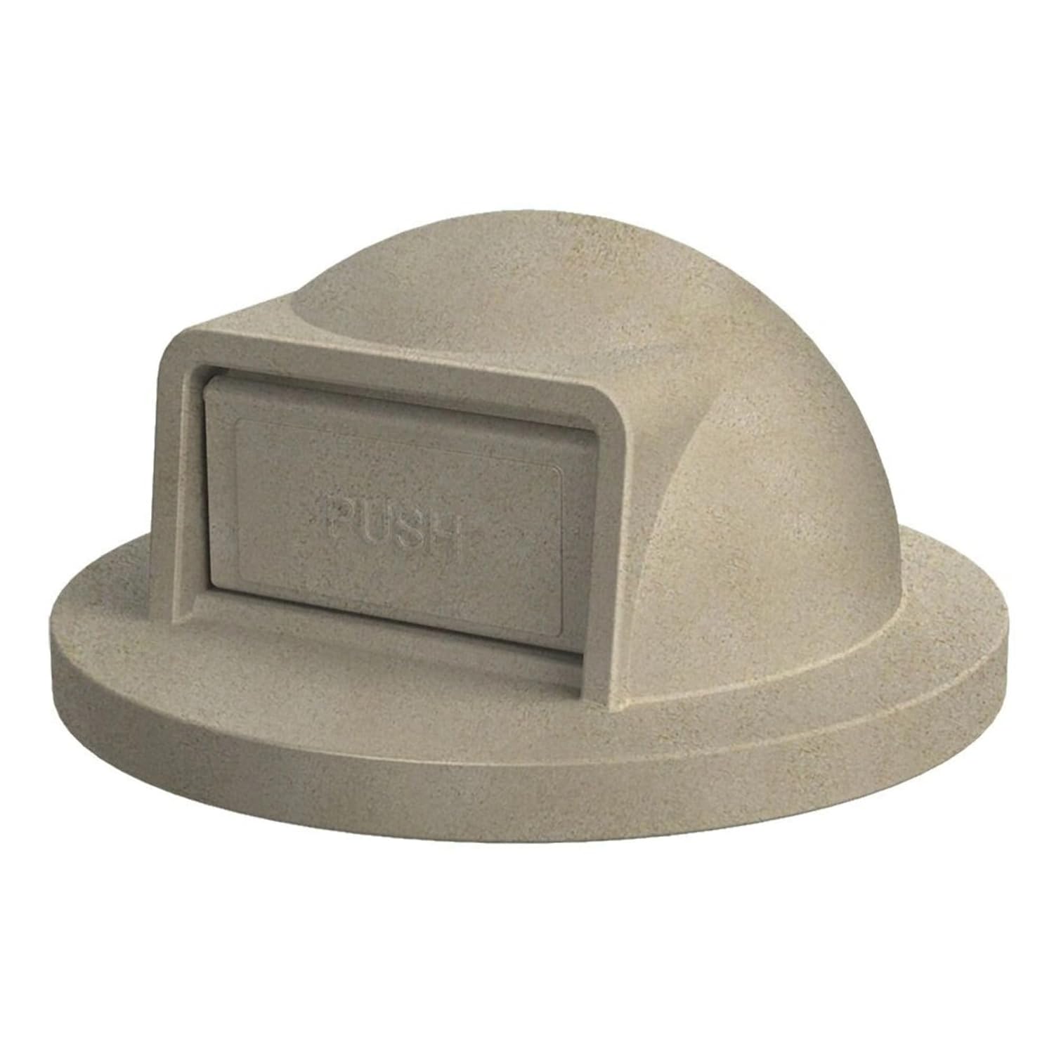 42 Gallon Slated Circle 100% Recycled Plastic Commercial Outdoor or Indoor Trash Can with Push Open Dome Lid and Internal Liner | Great for Schools and Businesses - Beige Granite