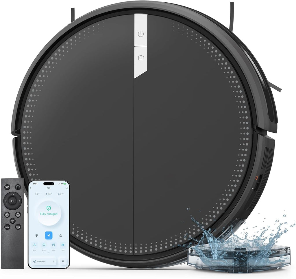 AIRROBO Robot Vacuum and Mop, 3000Pa Strong Suction Power Vacuum Mop Robot, Wi-Fi/App/Alexa, Self-Charging Robotic Vacuum for Hard Floor, Pet Hair and Low-Piled Carpet, Slim Design, Quiet